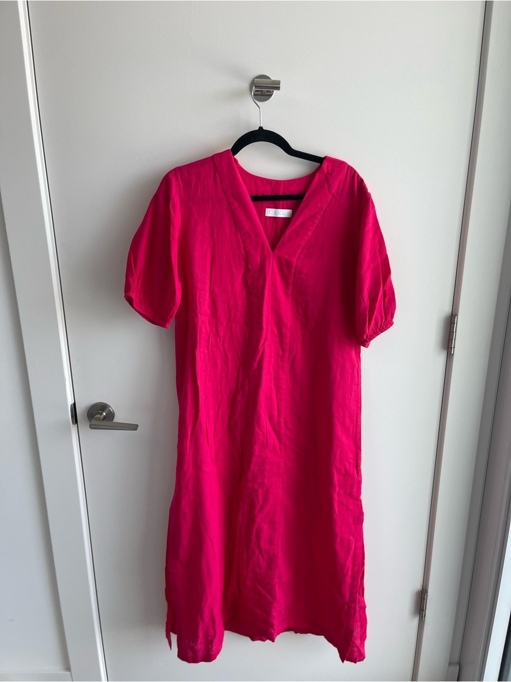 LAKE Cotton Bright Pink V-Neck Shift Dress